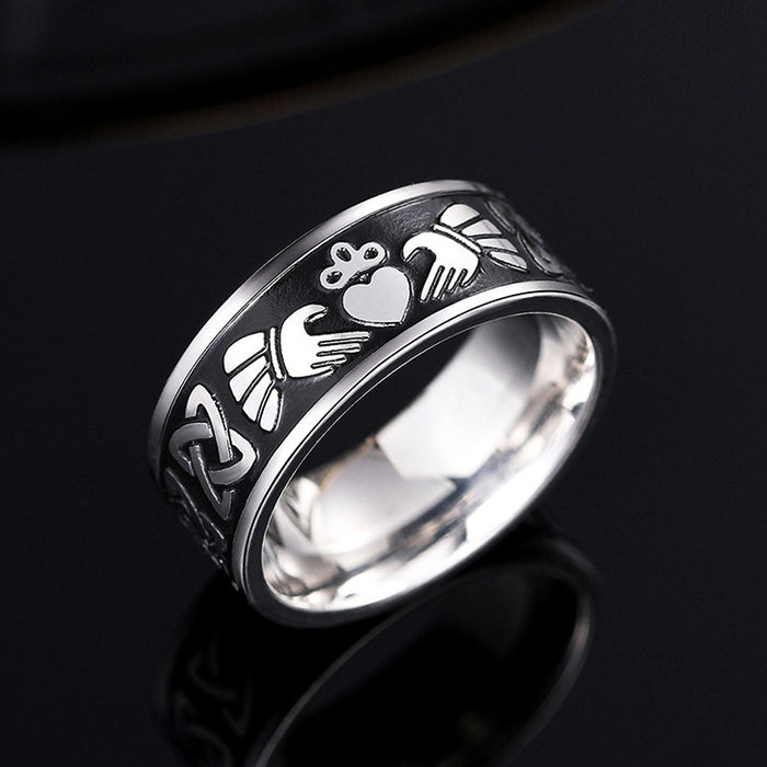 Unisex Stainless Steel Punk Ring With Heart Crown Design, Fashion Asian Style Jewelry