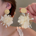 Light Luxury Wrinkled Chiffon Flower Drop Earrings With Silver Needle Studs For Women view 4