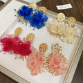 Light Luxury Wrinkled Chiffon Flower Drop Earrings With Silver Needle Studs For Women view 1