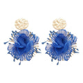 Light Luxury Wrinkled Chiffon Flower Drop Earrings With Silver Needle Studs For Women view 5