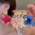 Light Luxury Wrinkled Chiffon Flower Drop Earrings With Silver Needle Studs For Women view 2