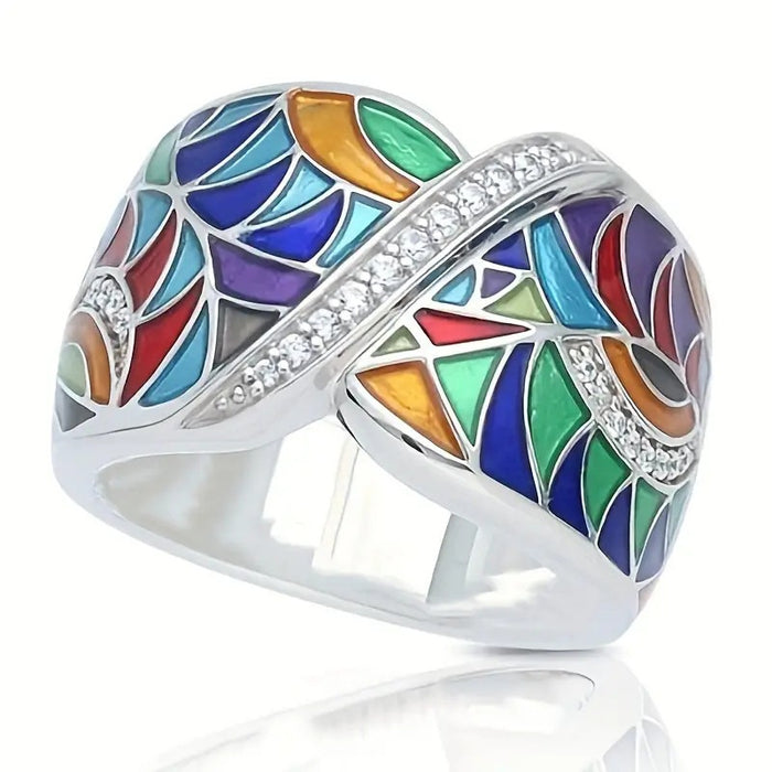 Colorful Ethnic Style Ring For Women Niche Geometric Oil Drip Fashion Jewelry