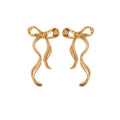 Elegant Gold Alloy Bowknot Ribbon Drop Stud Earrings For Women Sweet Long Dangle Fashion Earrings view 5