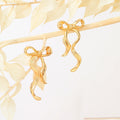 Elegant Gold Alloy Bowknot Ribbon Drop Stud Earrings For Women Sweet Long Dangle Fashion Earrings view 4