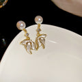 Light Luxury Faux Pearl Wing Tassel Drop Earrings With Rhinestone Enamel Geometric Design view 4