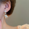 Light Luxury Faux Pearl Wing Tassel Drop Earrings With Rhinestone Enamel Geometric Design view 3