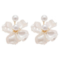 Chic French Floral Cluster Faux Pearl Tassel Drop Earrings With Silver Needle Posts view 5