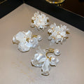 Chic French Floral Cluster Faux Pearl Tassel Drop Earrings With Silver Needle Posts view 2