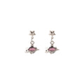 Elegant Korean Silver Alloy Star And Planet Drop Studs With Purple Crystal Pearl Moon Charm Earrings view 5