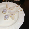 Chic Rhinestone Mesh Butterfly Faux Pearl Drop Earrings For Women Elegant Ear Hook Jewelry view 4
