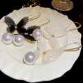 Chic Rhinestone Mesh Butterfly Faux Pearl Drop Earrings For Women Elegant Ear Hook Jewelry view 2