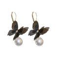 Chic Rhinestone Mesh Butterfly Faux Pearl Drop Earrings For Women Elegant Ear Hook Jewelry view 5