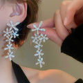 Chic Copper Zircon Flower Tassel Drop Earrings With Silver Needle Posts view 3