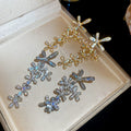 Chic Copper Zircon Flower Tassel Drop Earrings With Silver Needle Posts view 4