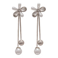 Chic Floral Rhinestone Faux Pearl Tassel Drop Earrings With Silver Needle view 5