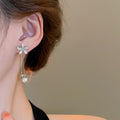 Chic Floral Rhinestone Faux Pearl Tassel Drop Earrings With Silver Needle view 4