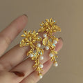 Silver Needle Pearl Flower Leaf Tassel Drop Earrings For Women Light Luxury Chinese Style view 3