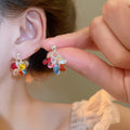 Colorful Artificial Crystal Tassel Drop Earrings Geometric Circle Silver Needle Elegant Fashion view 1