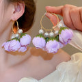 Pearl Flower Tassel Hoop Earrings With Letter Charm Silver Pins Light Luxury European Style view 2