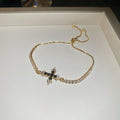 Copper Zircon Cross Pendant Bangle, Light Luxury Geometric Elegant Bracelet view 4