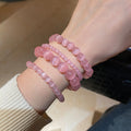 Pink Cat Eye Stone Beaded Bangle For Women Fairy Style Round Geometric Jewelry Gift view 4