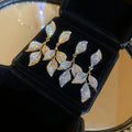 Light Luxury Copper Zircon Leaf Tassel Drop Earrings, French Vintage Women's Fashion Jewelry view 1