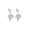 Light Luxury Copper Zircon Leaf Tassel Drop Earrings, French Vintage Women's Fashion Jewelry view 5
