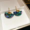 Light Luxury Alloy Abalone Shell Fan Shaped Drop Earrings, Geometric Retro French Style Jewelry view 1