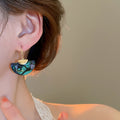 Light Luxury Alloy Abalone Shell Fan Shaped Drop Earrings, Geometric Retro French Style Jewelry view 4