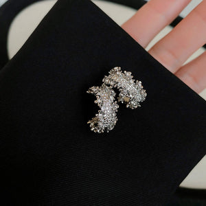 Alloy Silver Needle Pavé Rhinestone C Letter Stud Earrings Minimalist Elegant High-End Style