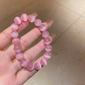 Pink Cat Eye Stone Round Beaded Bangle For Women New Chinese Light Luxury Geometric Jewelry view 3