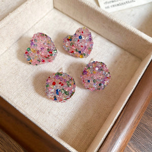 Colorful Round Candy Resin Stud Earrings With Silver Pins, Korean Light Luxury Geometric Style