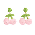 Bohemian Handmade Raffia Woven Cherry Flower Alloy Stud Earrings For Sweet Summer Fashion Earrings view 5