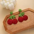 Bohemian Handmade Raffia Woven Cherry Flower Alloy Stud Earrings For Sweet Summer Fashion Earrings view 3