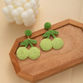 Bohemian Handmade Raffia Woven Cherry Flower Alloy Stud Earrings For Sweet Summer Fashion Earrings view 2
