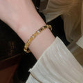 18K Gold Plated Copper Zircon Iris Flower Open Cuff Bangle Light Luxury Jewelry view 2