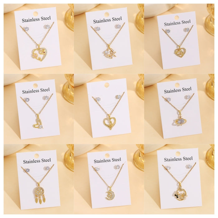 Moon Butterfly Necklace Set With Butterfly Stud Earrings, Light Luxury Pendant Collarbone Chain