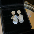 Light Luxury Cat Eye Stone Round Shell Tassel Drop Earrings For Beach Vacation Style view 4