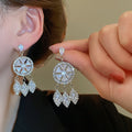 Chic Geometric Round Zircon Tassel Drop Earrings With Copper Alloy And Silver Pins view 1