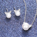 Korean Lady Cat Ear Necklace And Stud Earring Jewelry Set With Cute Faux Pearl Design Stud Earrings view 1
