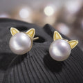 Korean Lady Cat Ear Necklace And Stud Earring Jewelry Set With Cute Faux Pearl Design Stud Earrings view 2