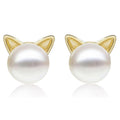 Korean Lady Cat Ear Necklace And Stud Earring Jewelry Set With Cute Faux Pearl Design Stud Earrings view 5