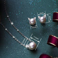 Korean Lady Cat Ear Necklace And Stud Earring Jewelry Set With Cute Faux Pearl Design Stud Earrings view 4