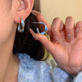 Blue Enamel Alloy Round Geometric Stud Earrings For Women Light Luxury Fashion Jewelry view 3