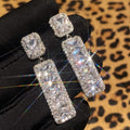 Luxury Geometric Square Bar Drop Earrings For Women With Sparkling Zircon, Elegant Outfit Jewelry view 1