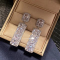 Luxury Geometric Square Bar Drop Earrings For Women With Sparkling Zircon, Elegant Outfit Jewelry view 2