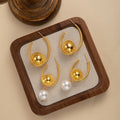 Elegant Gold Alloy Spiral Hoop Stud Earrings For Women, Statement Metal Dome Ball Luxury Earrings view 3