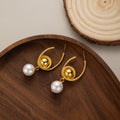 Elegant Gold Alloy Spiral Hoop Stud Earrings For Women, Statement Metal Dome Ball Luxury Earrings view 4