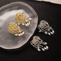 Elegant Firework Tassel Pearl Stud Earrings With Rhinestone Alloy Dangle Luxury Vintage Earrings view 2