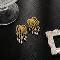Elegant Firework Tassel Pearl Stud Earrings With Rhinestone Alloy Dangle Luxury Vintage Earrings view 3